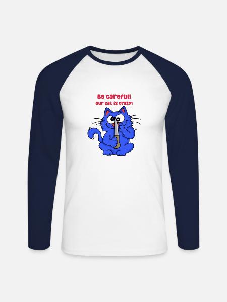Attention notre chat est fou - T-shirt baseball manches longues Homme - blanc/marine