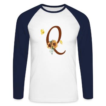 Letter q sunflower butterfly - Unisex Long Sleeve Baseball T-Shirt - white/navy - Front - Nik (191cm)