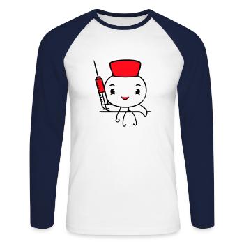Ente Krankenschwester Arzt Spritze Krankenhaus süß - Unisex Baseballshirt langarm - Weiß/Navy - Vorne - Nik (191cm)