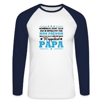 Les plus importants m'appellent papa - T-shirt baseball manches longues Homme - blanc/marine - Devant - Nik (191cm)