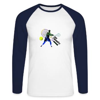tennis 9 - T-shirt baseball manches longues Homme - blanc/marine - Devant - Nik (191cm)