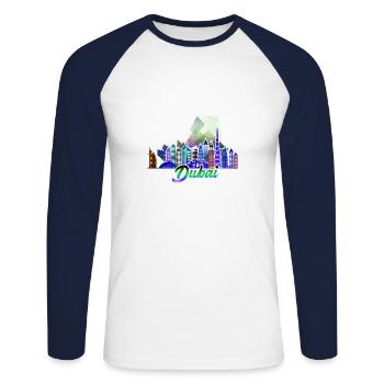 Dubai 5 ans - T-shirt baseball manches longues Homme - blanc/marine - Devant - Nik (191cm)