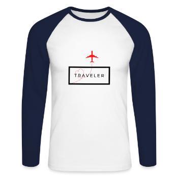 Voyage - Voyage - T-shirt baseball manches longues Homme - blanc/marine - Devant - Nik (191cm)