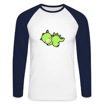 Dinosaurier schläft süß niedlich müde Geschenkidee - Unisex Baseballshirt langarm - Weiß/Navy - Vorne - Nik (191cm)