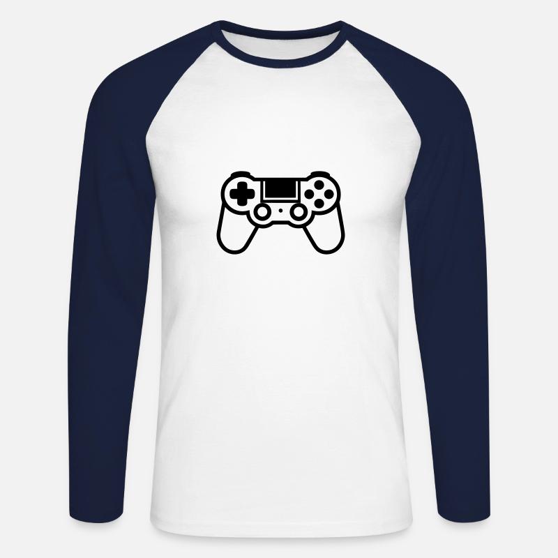 Controller til videospil - Langærmet herre-baseballshirt - hvid/marineblå