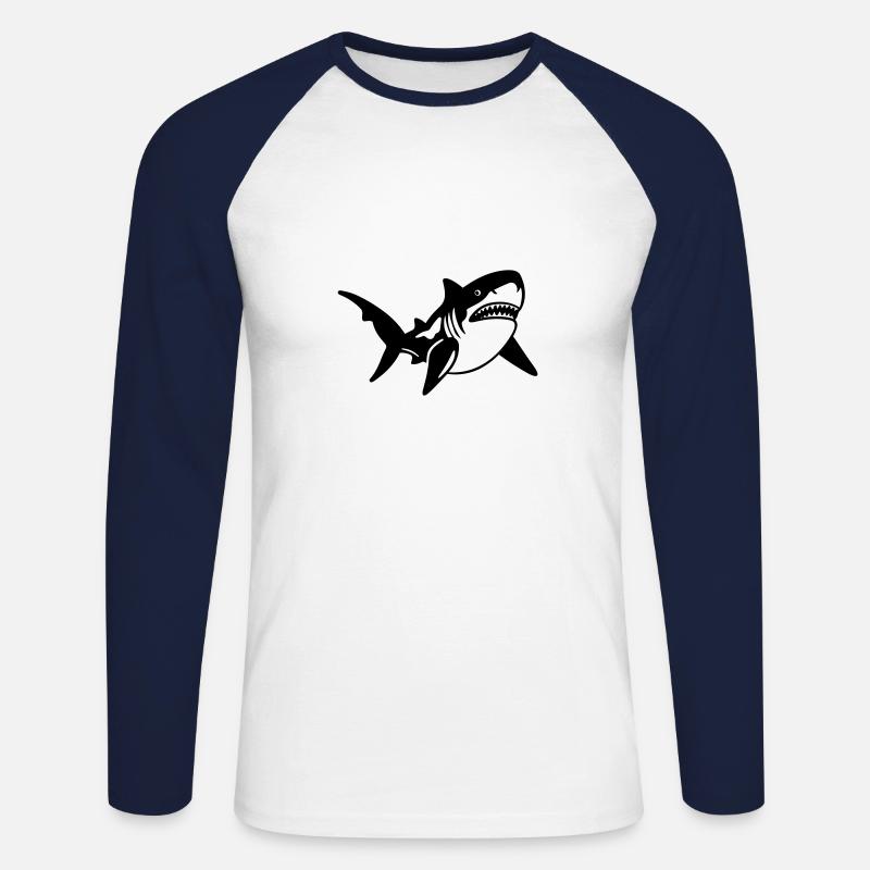 Hai - Unisex Baseballshirt langarm - Weiß/Navy