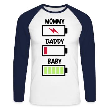 Batterie maman papa bébé - T-shirt baseball manches longues Homme - blanc/marine - Devant - Nik (191cm)