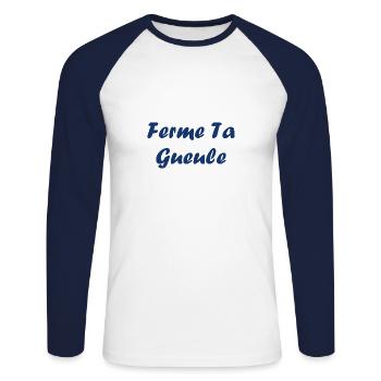 ferme ta gueule - T-shirt baseball manches longues Homme - blanc/marine - Devant - Nik (191cm)