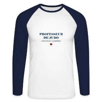 Professeur de judo - T-shirt baseball manches longues Homme - blanc/marine - Devant - Nik (191cm)