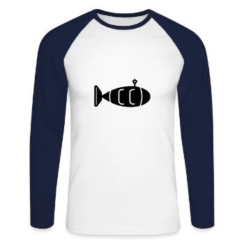 U-Boot-Boot - Unisex Baseballshirt langarm - Weiß/Navy - Vorne - Nik (191cm)
