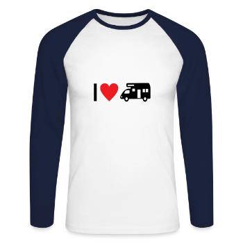 I love Camping - Unisex Baseballshirt langarm - Weiß/Navy - Vorne - Nik (191cm)