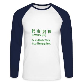 Pädagoge Pädagogen Schule Lehrer Unterricht - Unisex Baseballshirt langarm - Weiß/Navy - Vorne - Nik (191cm)