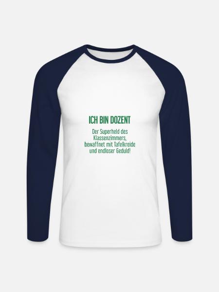 Dozent - Der Superheld des Klassenzimmers! - Unisex Baseballshirt langarm - Weiß/Navy