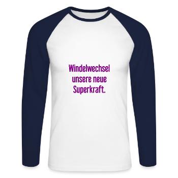 Diaper change – our new superpower - Unisex Long Sleeve Baseball T-Shirt - white/navy - Front - Nik (191cm)