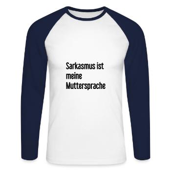 Sarcasme Pro - T-shirt baseball manches longues Homme - blanc/marine - Devant - Nik (191cm)