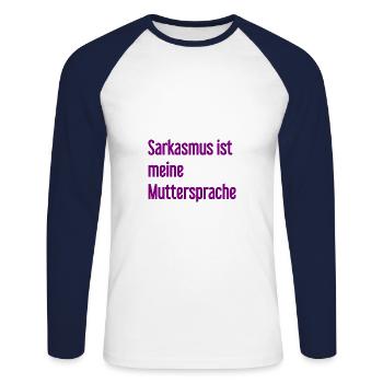 Sarcasme Pro - T-shirt baseball manches longues Homme - blanc/marine - Devant - Nik (191cm)