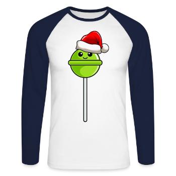 Lollipop Christmas Comic Noël - T-shirt baseball manches longues Homme - blanc/marine - Devant - Nik (191cm)