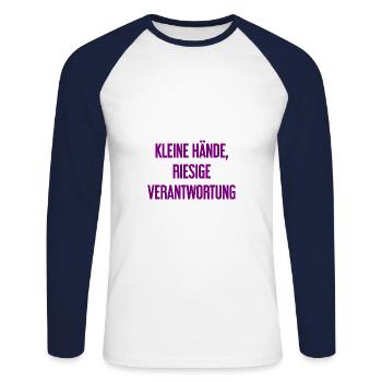 Kleine Hände, riesige Verantwortung Eltern-Spruch - Unisex Baseballshirt langarm - Weiß/Navy - Vorne - Nik (191cm)