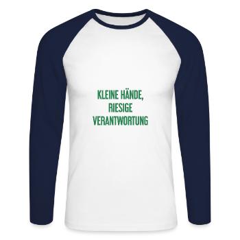 De petites mains, une énorme responsabilité disent les parents - T-shirt baseball manches longues Homme - blanc/marine - Devant - Nik (191cm)