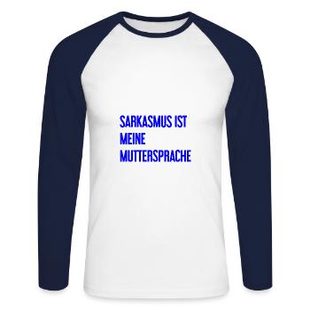 Sarcasme Pro - T-shirt baseball manches longues Homme - blanc/marine - Devant - Nik (191cm)
