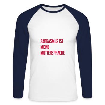 Sarcasme Pro - T-shirt baseball manches longues Homme - blanc/marine - Devant - Nik (191cm)