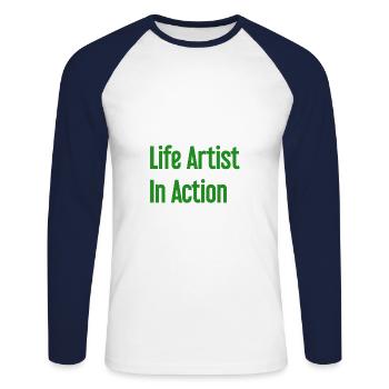 Artistes de la vie en action - T-shirt baseball manches longues Homme - blanc/marine - Devant - Nik (191cm)