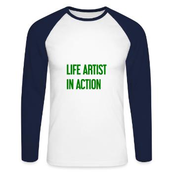 Les bons vivants en action - T-shirt baseball manches longues Homme - blanc/marine - Devant - Nik (191cm)