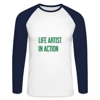 Artists of life in action - Unisex Long Sleeve Baseball T-Shirt - white/navy - Front - Nik (191cm)