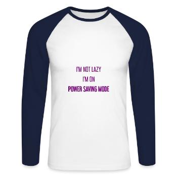 I'm not lazy, I'm in power saving mode! - Unisex Long Sleeve Baseball T-Shirt - white/navy - Front - Nik (191cm)