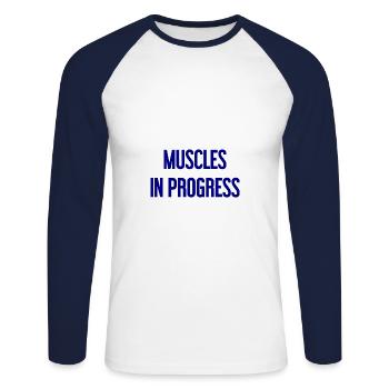 Muscles in Progress - Unisex Long Sleeve Baseball T-Shirt - white/navy - Front - Nik (191cm)