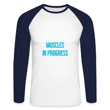 Muscles in Progress - Unisex Long Sleeve Baseball T-Shirt - white/navy - Front - Nik (191cm)