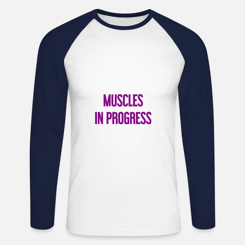Muscles in Progress - Unisex Long Sleeve Baseball T-Shirt - white/navy