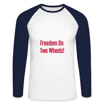 Freedom on Two Wheels - Cyclist Design - Unisex Long Sleeve Baseball T-Shirt - white/navy - Front - Nik (191cm)