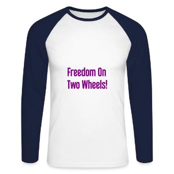 Freedom on Two Wheels - Cyclist Design - Unisex Long Sleeve Baseball T-Shirt - white/navy - Front - Nik (191cm)