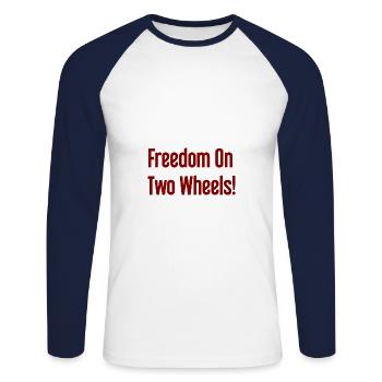 Freedom on Two Wheels - Cyclist Design - Unisex Long Sleeve Baseball T-Shirt - white/navy - Front - Nik (191cm)