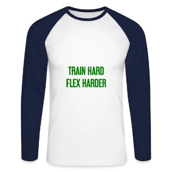 Train Hard Flex Harder - Unisex Baseballshirt langarm - Weiß/Navy - Vorne - Nik (191cm)