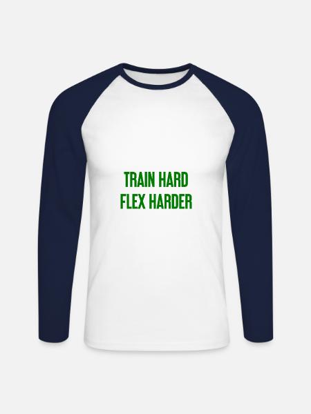 Train Hard Flex Harder - Unisex Long Sleeve Baseball T-Shirt - white/navy