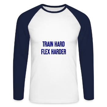 Train Hard Flex Harder - Unisex Baseballshirt langarm - Weiß/Navy - Vorne - Nik (191cm)