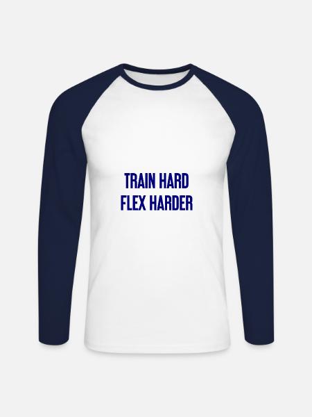 Train Hard Flex Harder - Unisex Long Sleeve Baseball T-Shirt - white/navy