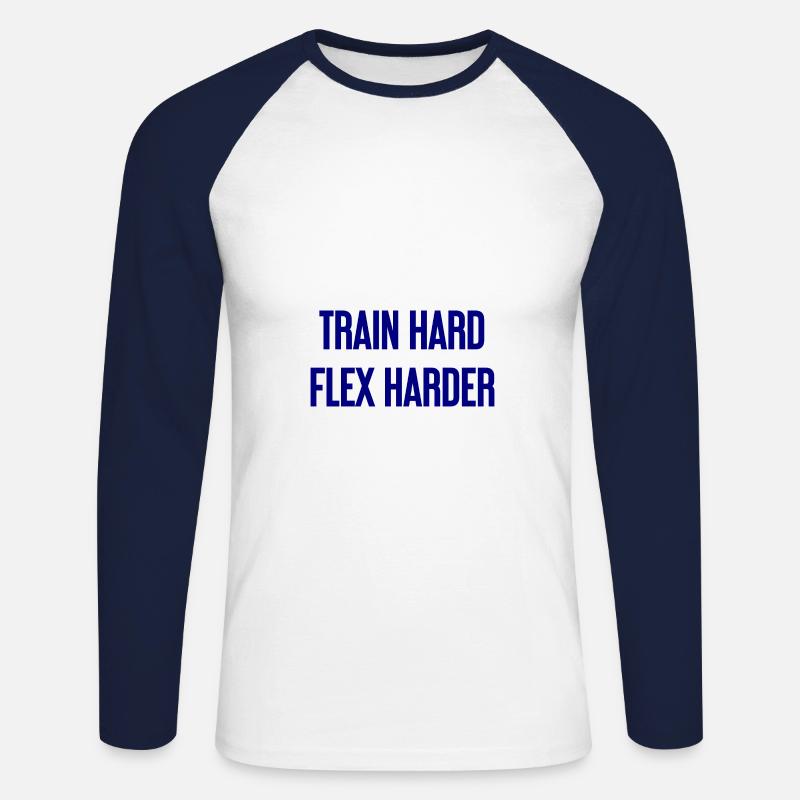 Train Hard Flex Harder - Unisex Baseballshirt langarm - Weiß/Navy