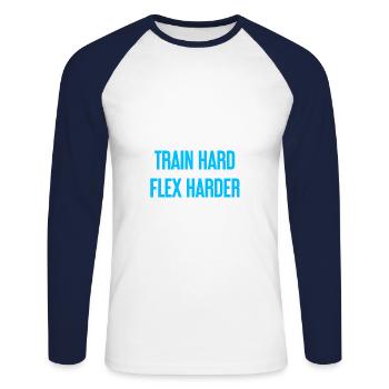 Train Hard Flex Harder - Unisex Baseballshirt langarm - Weiß/Navy - Vorne - Nik (191cm)