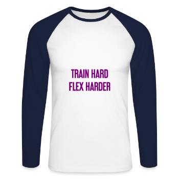 Train Hard Flex Harder - Unisex Baseballshirt langarm - Weiß/Navy - Vorne - Nik (191cm)