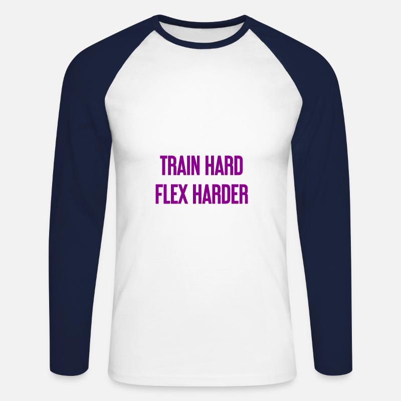 Train Hard Flex Harder - Unisex Baseballshirt langarm - Weiß/Navy