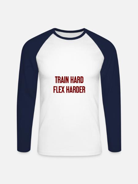 Train Hard Flex Harder - Unisex Long Sleeve Baseball T-Shirt - white/navy