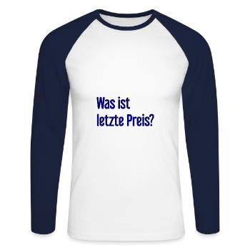 Was ist letzte Preis? - Unisex Baseballshirt langarm - Weiß/Navy - Vorne - Nik (191cm)