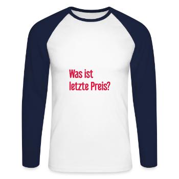 Quel est le dernier prix ? - T-shirt baseball manches longues Homme - blanc/marine - Devant - Nik (191cm)