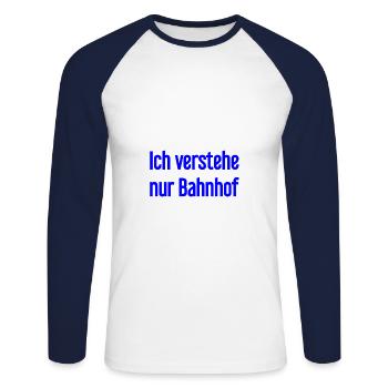 Je ne comprends que la gare - T-shirt baseball manches longues Homme - blanc/marine - Devant - Nik (191cm)