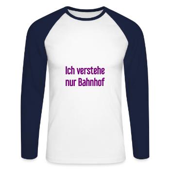 Je ne comprends que la gare - T-shirt baseball manches longues Homme - blanc/marine - Devant - Nik (191cm)