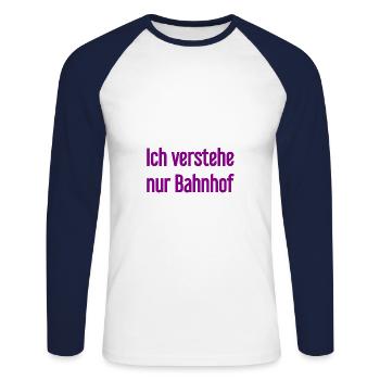 Je ne comprends que la gare - T-shirt baseball manches longues Homme - blanc/marine - Devant - Nik (191cm)