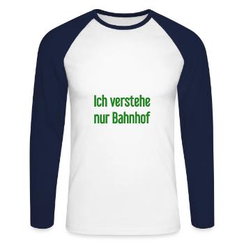 Je ne comprends que la gare - T-shirt baseball manches longues Homme - blanc/marine - Devant - Nik (191cm)